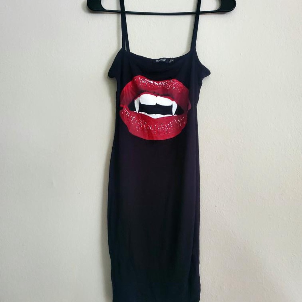 Halloween Vampire Lips Bodycon Dress in Black